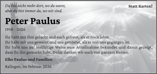 Traueranzeige von Peter Paulus von trierischer_volksfreund