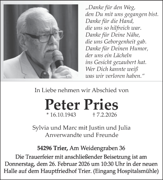 Traueranzeige von Peter Pries von trierischer_volksfreund