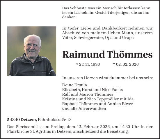Traueranzeige von Raimund Thömmes von trierischer_volksfreund