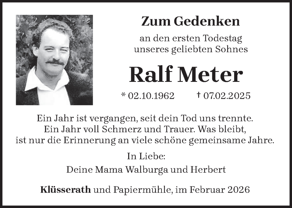  Traueranzeige für Ralf Meter vom 07.02.2026 aus trierischer_volksfreund
