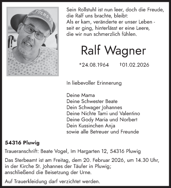 Traueranzeige von Ralf Wagner von trierischer_volksfreund