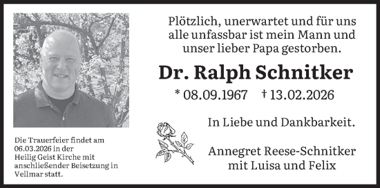 Traueranzeige von Ralph Schnitker von trierischer_volksfreund