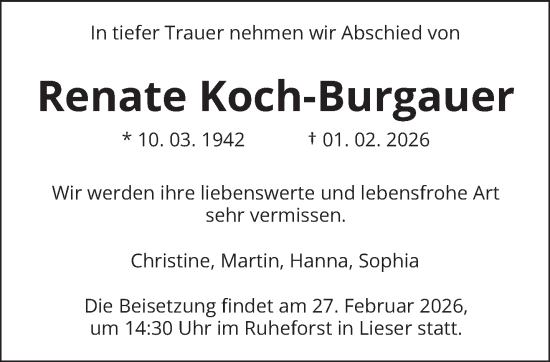 Traueranzeige von Renate Koch-Burgauer von trierischer_volksfreund
