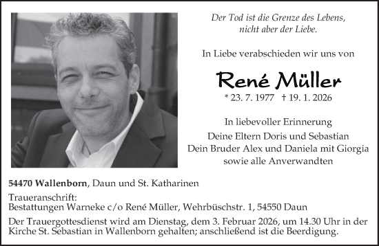 Traueranzeige von René Müller von trierischer_volksfreund