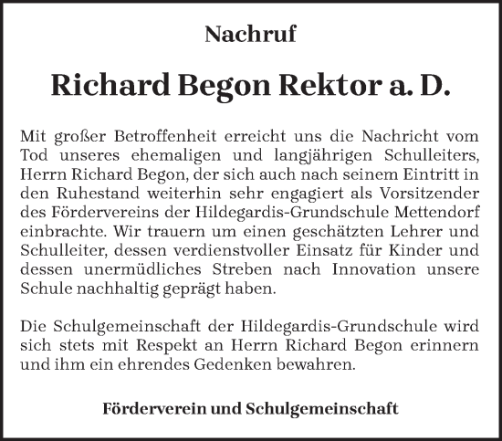 Traueranzeige von Richard Begon von trierischer_volksfreund
