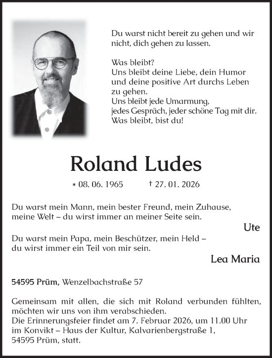 Traueranzeige von Roland Ludes von trierischer_volksfreund
