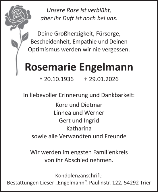 Traueranzeige von Rosemarie Engelmann von trierischer_volksfreund