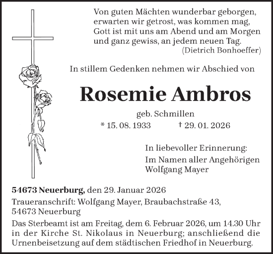 Traueranzeige von Rosemie Ambros von trierischer_volksfreund