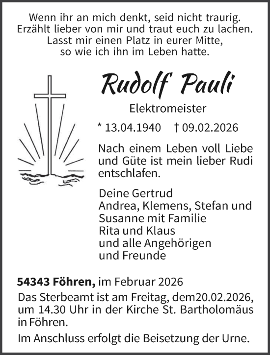 Traueranzeige von Rudolf Pauli von trierischer_volksfreund
