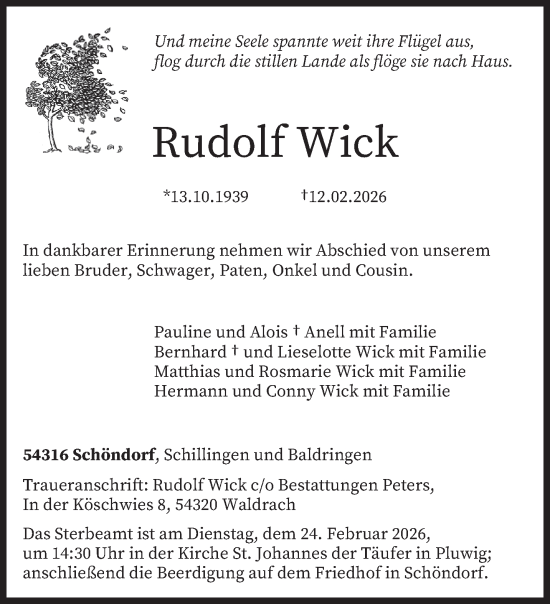 Traueranzeige von Rudolf Wick von trierischer_volksfreund