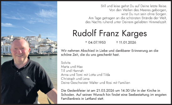Traueranzeige von Rudolf Franz Karges von trierischer_volksfreund