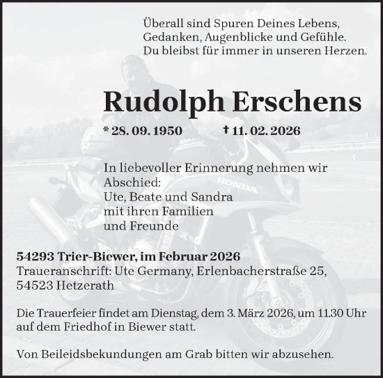 Traueranzeige von Rudolph Erschens von trierischer_volksfreund