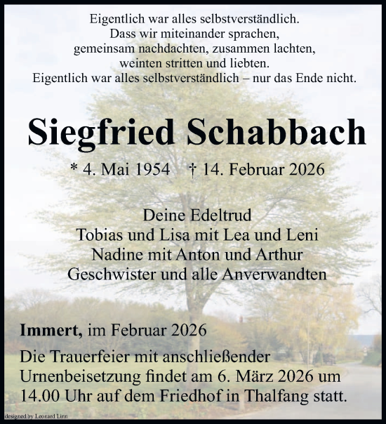 Traueranzeige von Siegfried Schabbach von trierischer_volksfreund