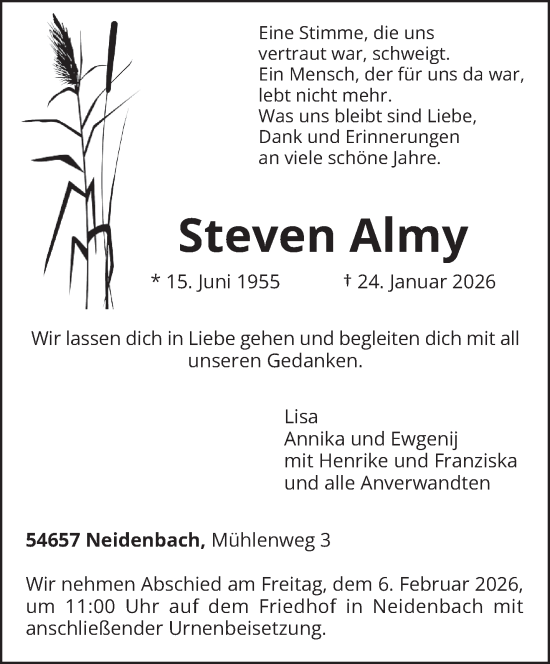 Traueranzeige von Steven Almy von trierischer_volksfreund
