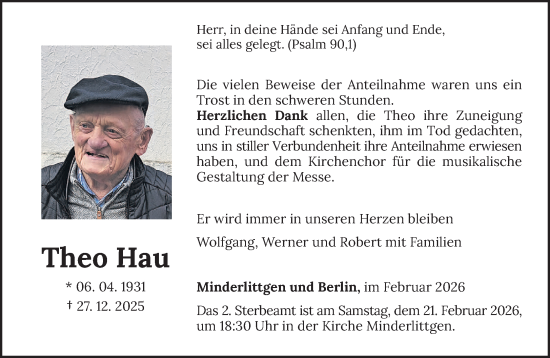 Traueranzeige von Theo Hau von trierischer_volksfreund