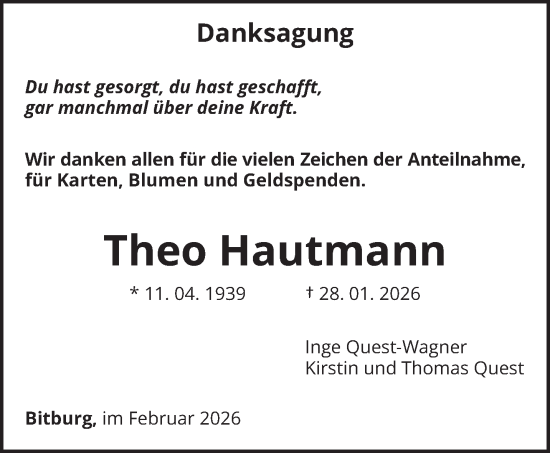 Traueranzeige von Theo Hautmann von trierischer_volksfreund