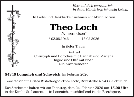 Traueranzeige von Theo Loch von trierischer_volksfreund