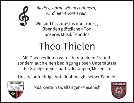Traueranzeige von Theo Thielen von trierischer_volksfreund