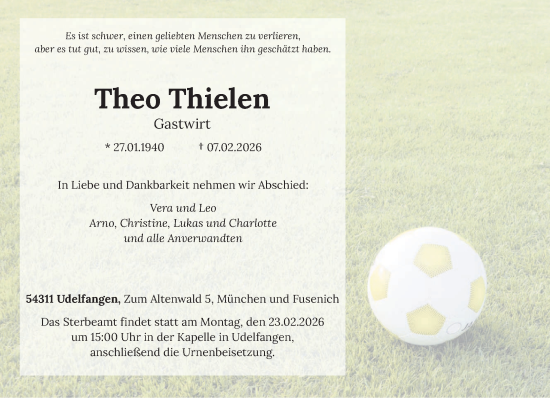 Traueranzeige von Theo Thielen von trierischer_volksfreund