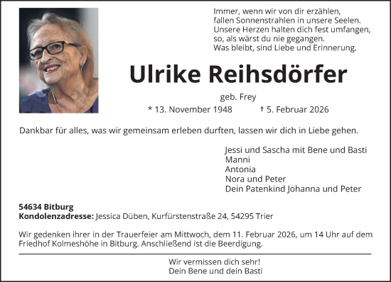 Traueranzeige von Ulrike Reihsdörfer von trierischer_volksfreund