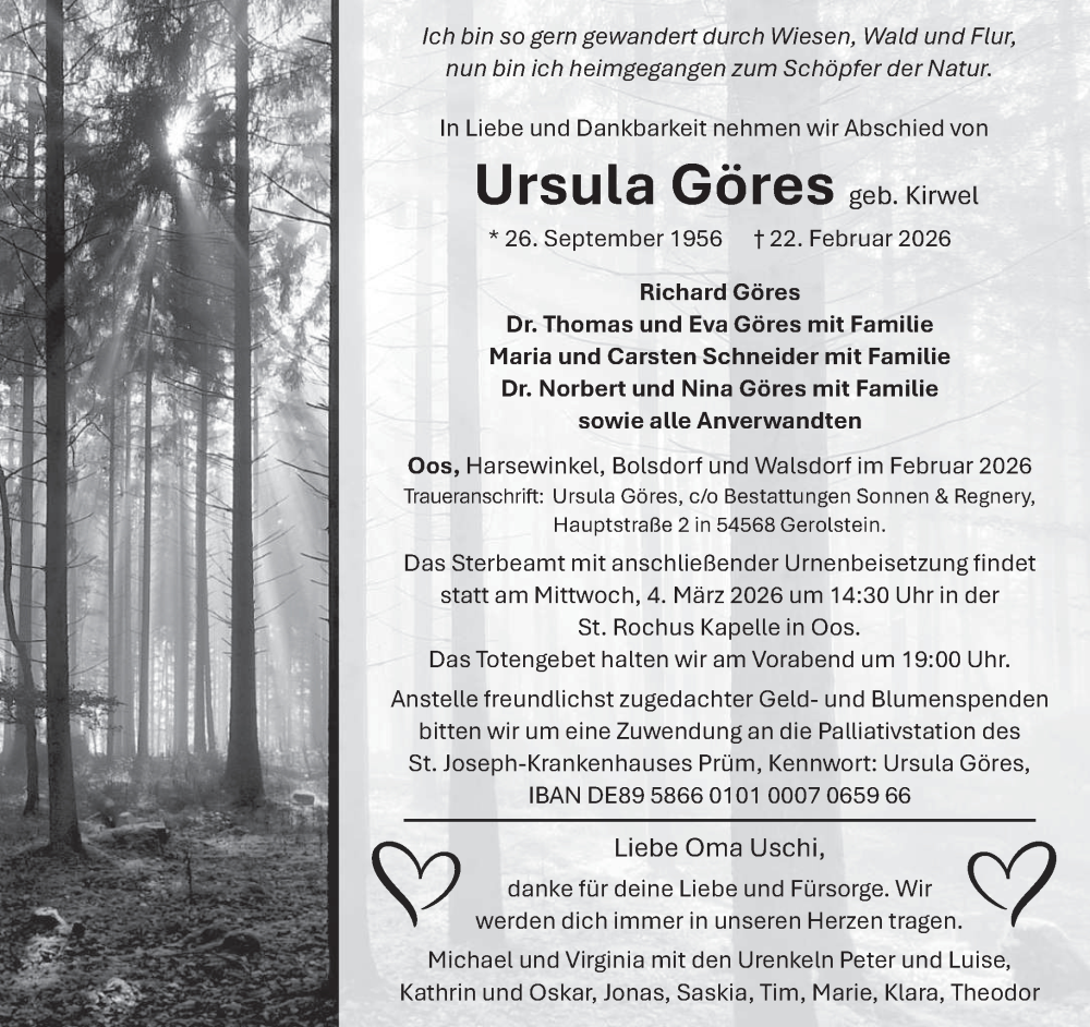  Traueranzeige für Ursula Göres vom 28.02.2026 aus trierischer_volksfreund