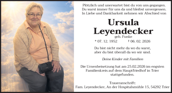 Traueranzeige von Ursula Leyendecker von trierischer_volksfreund