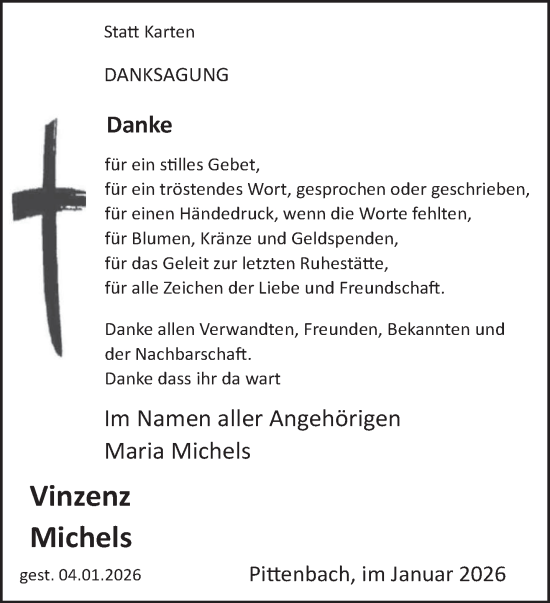 Traueranzeige von Vinzenz Michels von trierischer_volksfreund