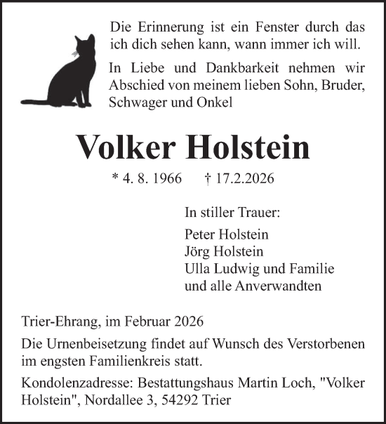 Traueranzeige von Volker Holstein von trierischer_volksfreund