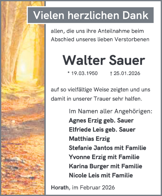 Traueranzeige von Walter Sauer von trierischer_volksfreund