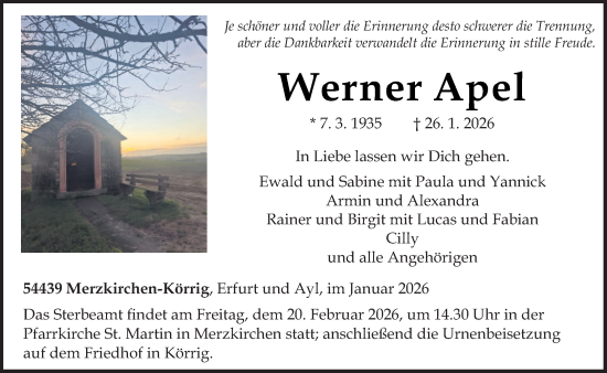 Traueranzeige von Werner Apel von trierischer_volksfreund