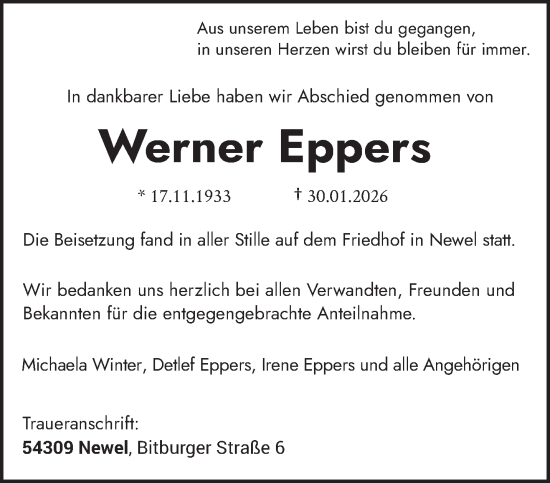 Traueranzeige von Werner Eppers von trierischer_volksfreund