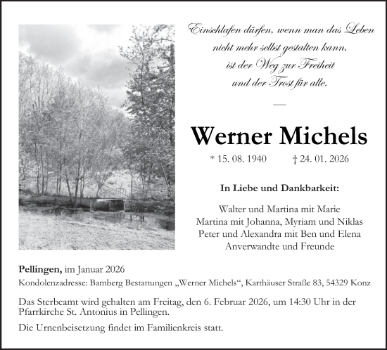 Traueranzeige von Werner Michels von trierischer_volksfreund