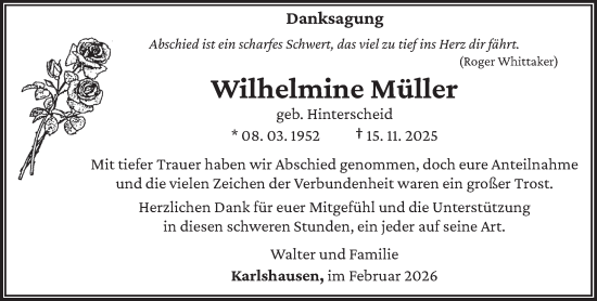 Traueranzeige von Wilhelmine Müller von trierischer_volksfreund