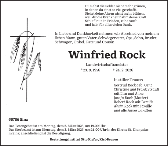 Traueranzeige von Winfried Rock von trierischer_volksfreund