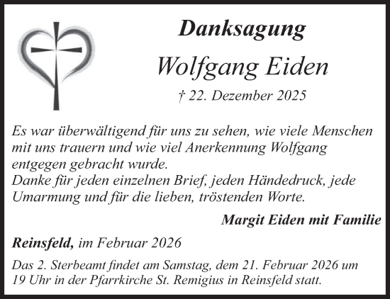 Traueranzeige von Wolfgang Eiden von trierischer_volksfreund
