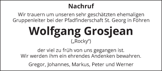 Traueranzeige von Wolfgang Grosjean von trierischer_volksfreund
