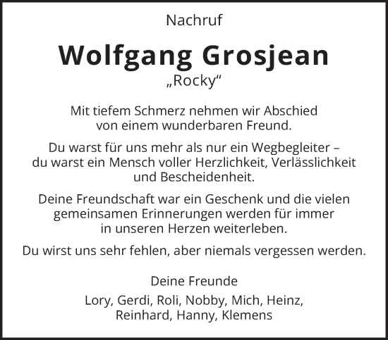 Traueranzeige von Wolfgang Grosjean von trierischer_volksfreund