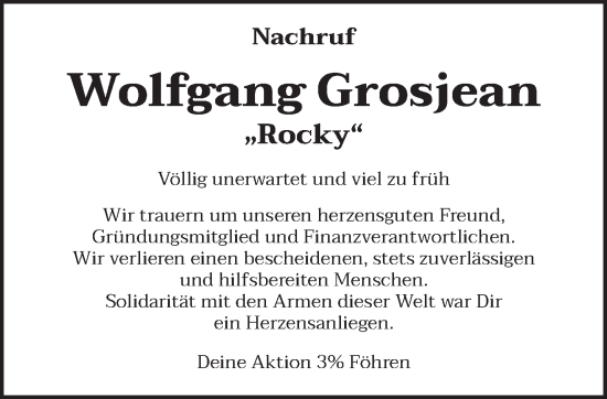 Traueranzeige von Wolfgang Grosjean von trierischer_volksfreund