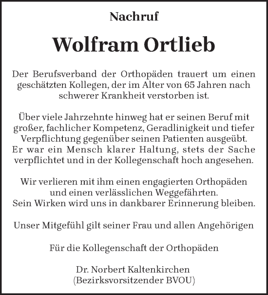 Traueranzeige von Wolfram Ortlieb von trierischer_volksfreund