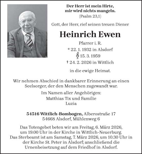 Traueranzeige von Heinrich Ewen von trierischer_volksfreund